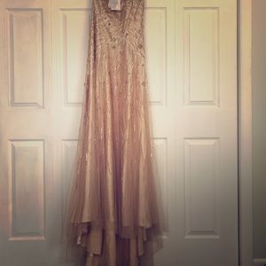 Formal high low nude beaded 1 shoulder dress